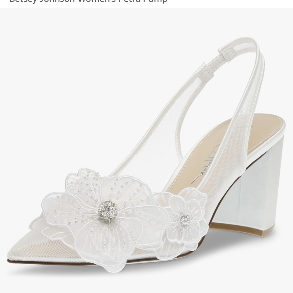 Betsey Johnson White Embellished Floral Slingback Heels
